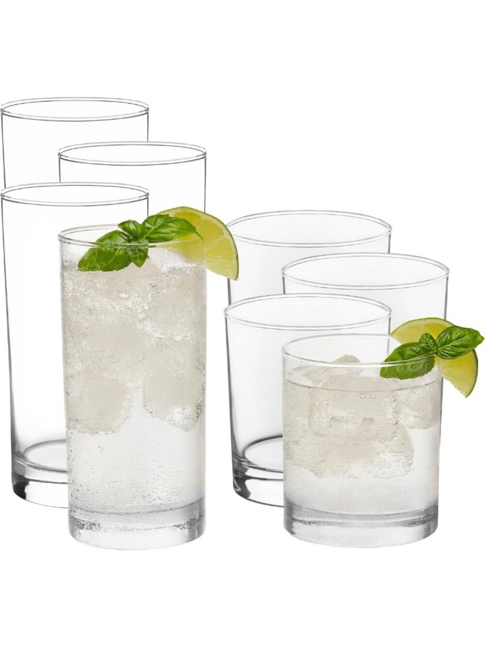 Stylish Set of 16 Tall Drinking Glasses - Tumbler & Rocks Cups for Home Bar